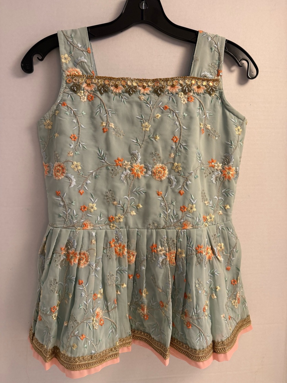 Embroidered Organza Peplum Top Mirror Sequin Indian Boho S - Picture 5 of 15
